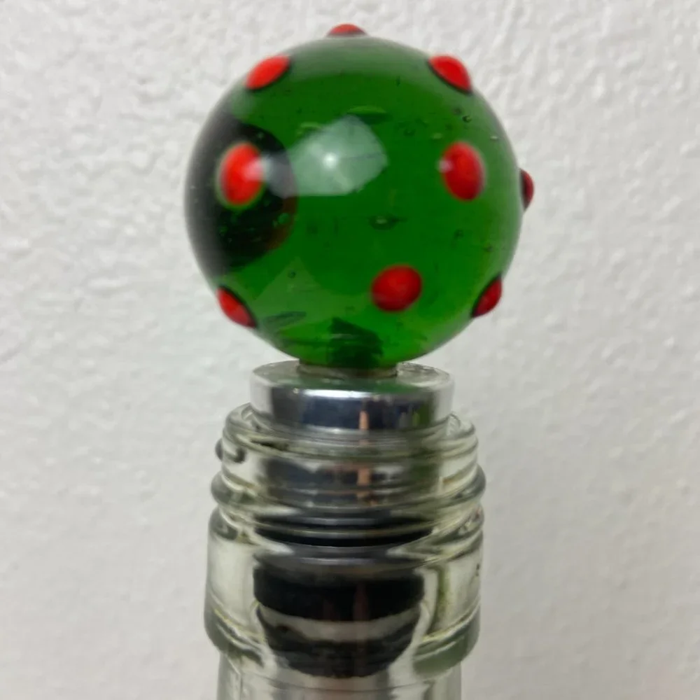 Vintage Bottle Stopper Green Glass Metal